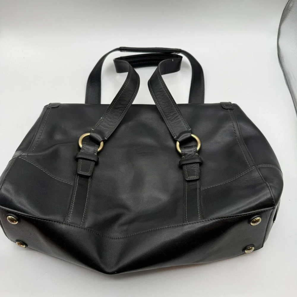 Vintage Coach Leather Shoulder Bag Women Black Turnlock Gold Hardware Satchel